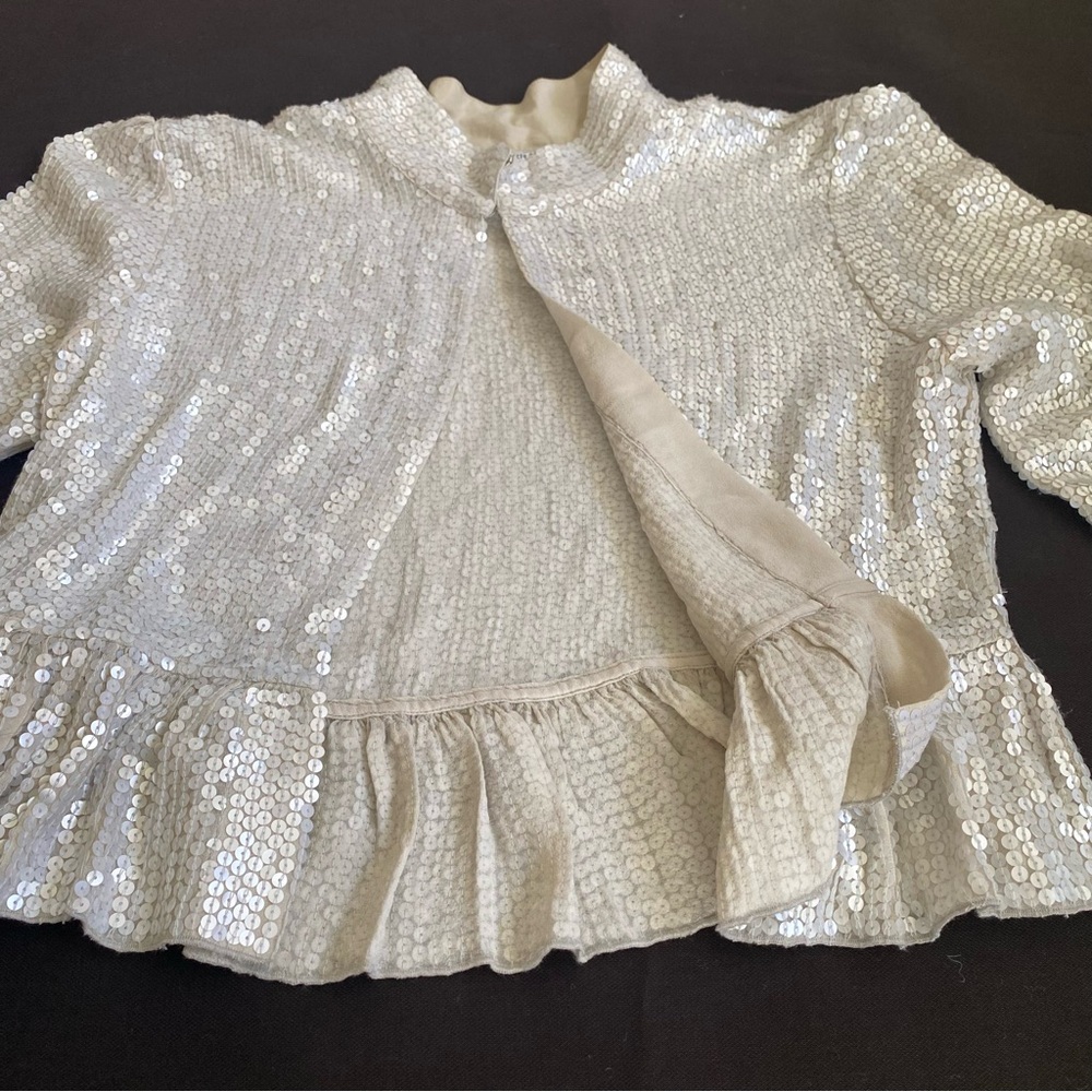 Generra Silver Sequin Cropped Jacket Top Y2k - image 7